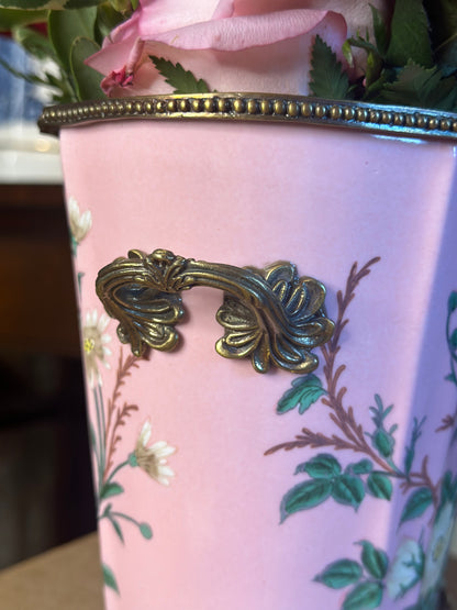 Danny's Fine Porcelain: Pink Floral Footed Basin/ Planter: Birds, Hand Painted, 9x6x7”