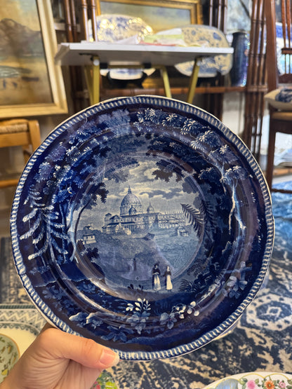 Antique Enoch Wood & Sons Historical Blue Transferware Plate | Italian Scenery St. Peter’s Rome | c.1820s | 10”