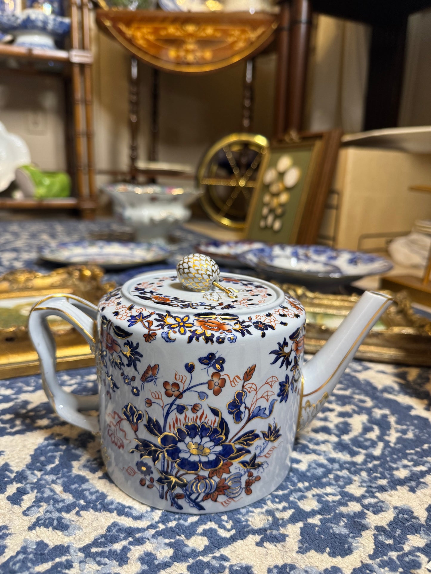 Antique Copeland Spode New Stone Imari Teapot | Pattern Y2695 | England | Blue, Iron Red & Gilt | 9”
