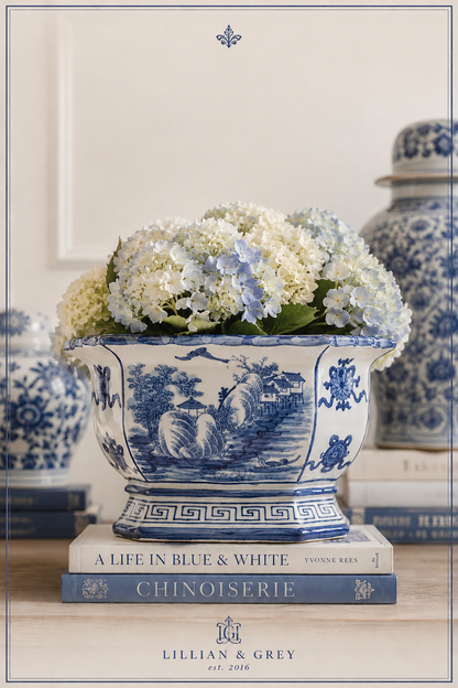 Danny’s Fine Porcelain Large Blue & White Rectangular Planter | 14” x 12” x 9”