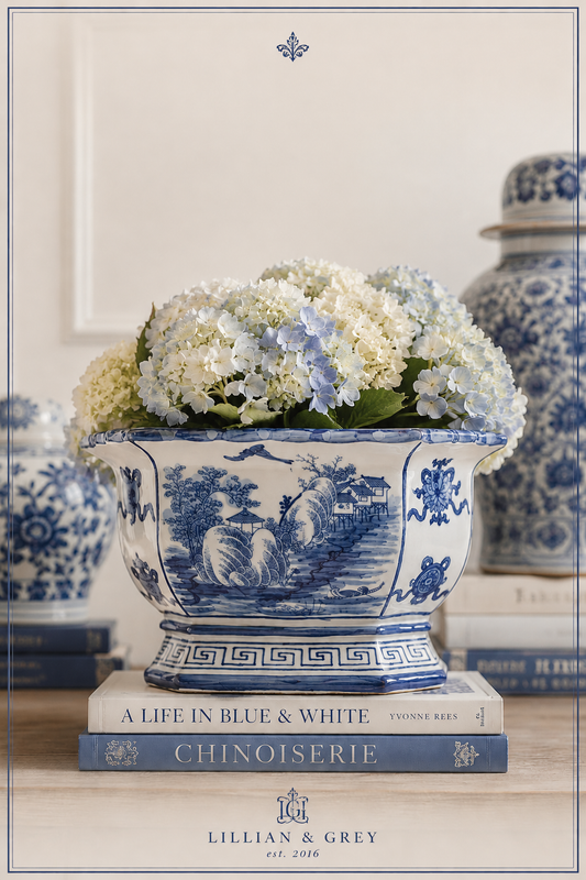 Danny’s Fine Porcelain Large Blue & White Rectangular Planter | 14” x 12” x 9”