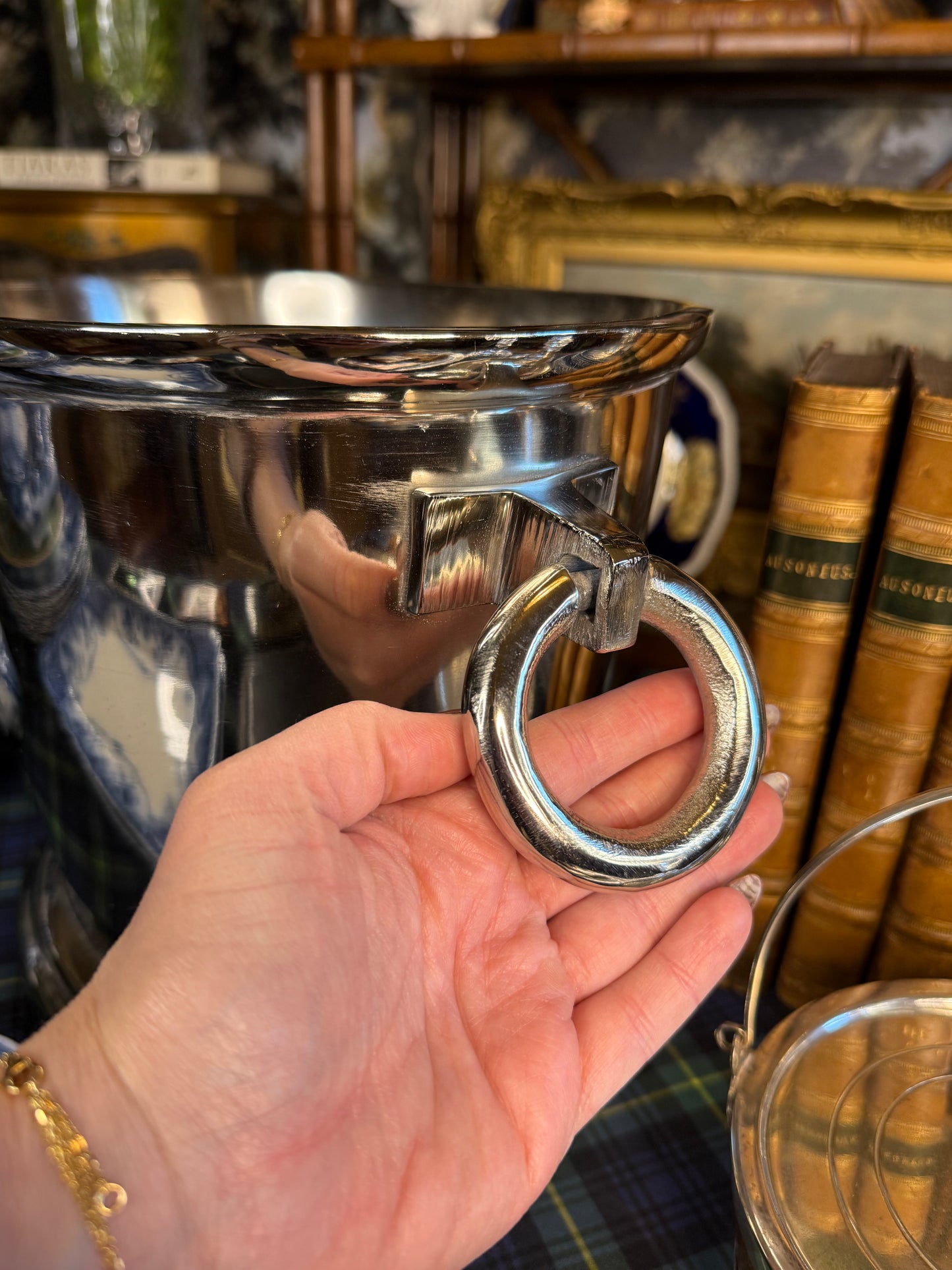 Silver 16” Champagne Bucket | Polished Metal Wine Chiller with Ring Handles | Elegant Barware & Entertaining