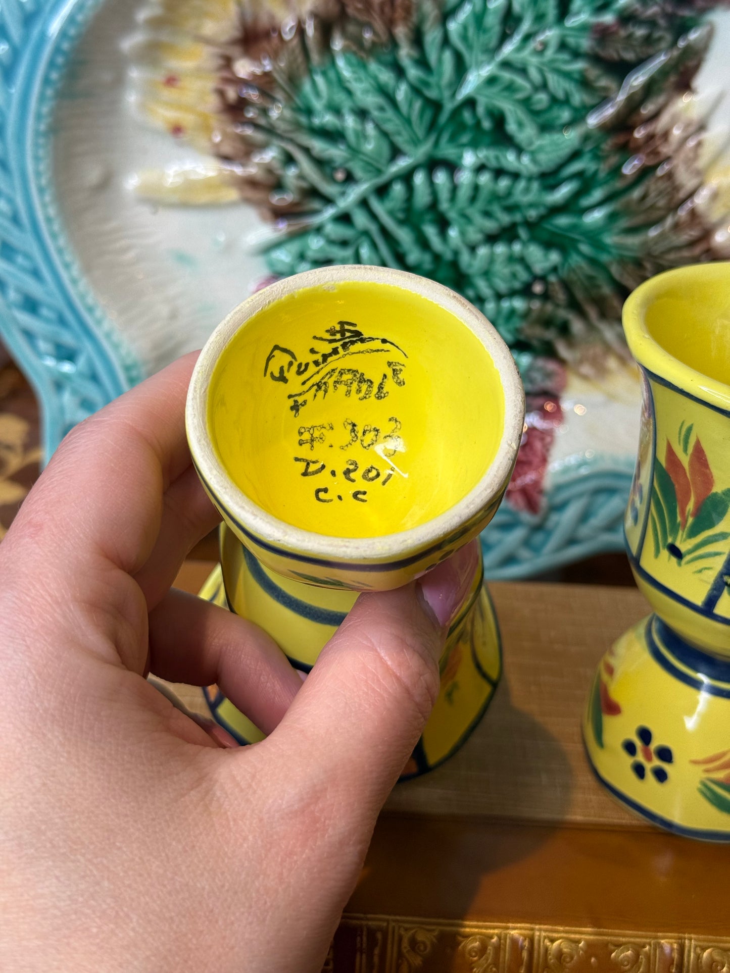 Vintage Pair of Quimper France Double Egg Cups | Hand-Painted Breton Figures | 4” Tall |