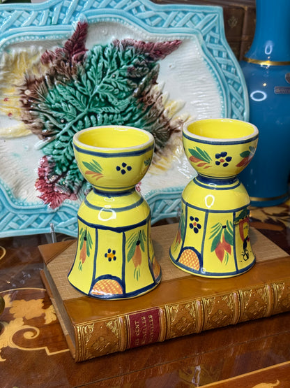 Vintage Pair of Quimper France Double Egg Cups | Hand-Painted Breton Figures | 4” Tall |