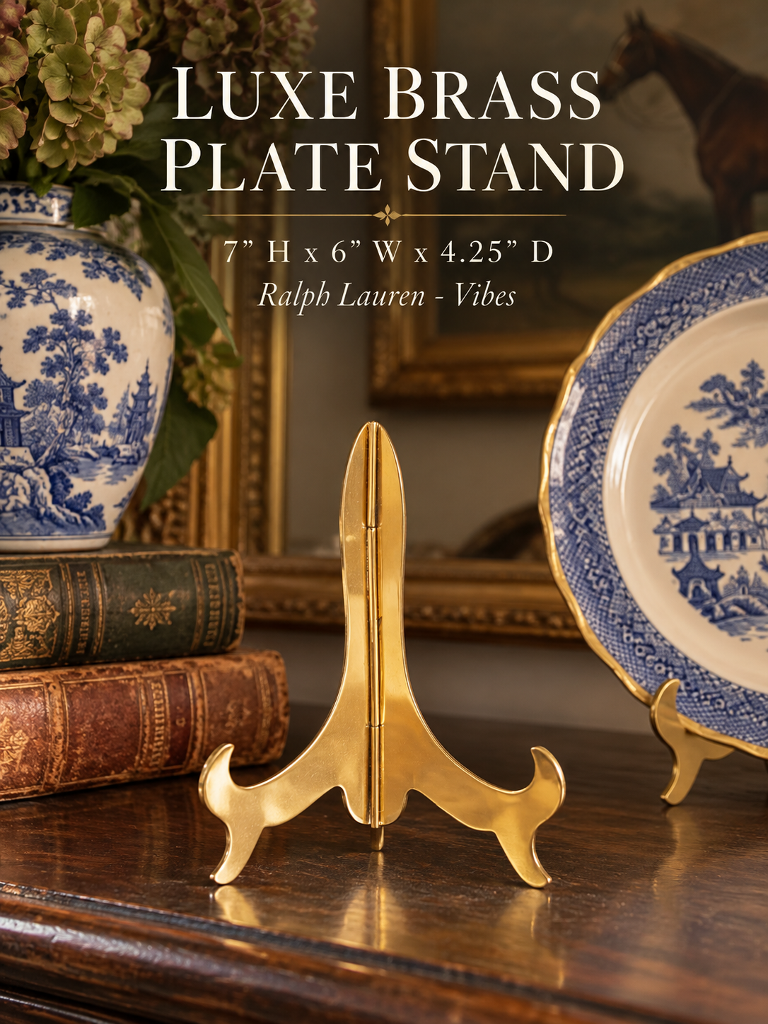 Luxe Brass Plate Stand | 7" H x 6" W x 4.25" D | Ralph Lauren - Vibes