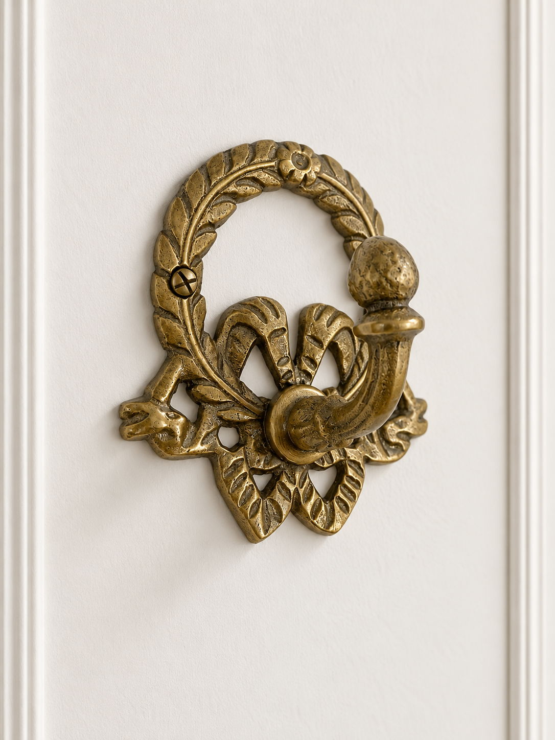 Antique Inspired - Brass Wreath Wall Hook | Decorative Brass Coat, Bag & Key Hook | 3.75”