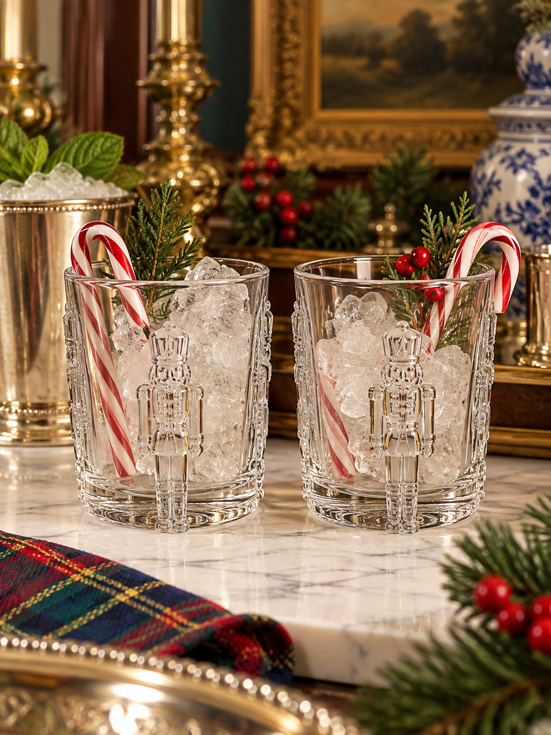 Set of Two | 11 oz Nutcracker Non-Leaded Crystal Double Old Fashioned Glasses | Christmas Cocktail & Whiskey Tumblers |