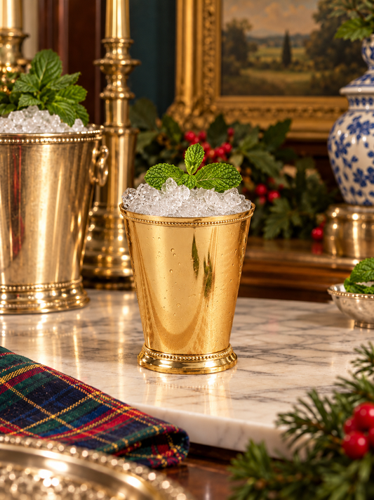Large Steel Mint Julep Cup (12 oz) | Handcrafted Gold -Tone Vase & Floral Arrangement Holder