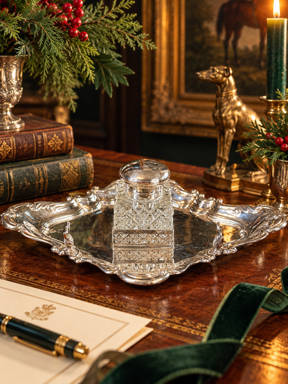 Antique English Silver Inkwell & Tray | Birmingham 1905 | DA0476