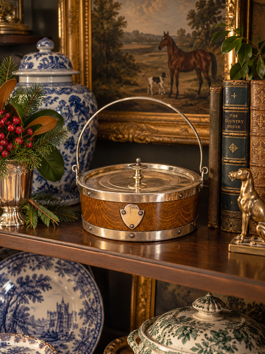 RESERVED - LADYCHRISTA67- Antique Daniel & Arter English Oak & Silver Plate Butter Dish | Birmingham c.1890 | 6”