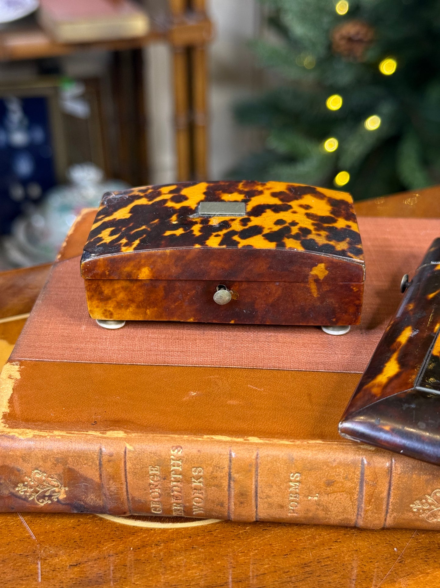 Antique Tortoiseshell Trinket Box with Silk Interior | Petite 3” Box