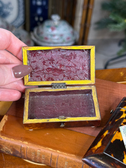 Antique Tortoiseshell Trinket Box with Silk Interior | Petite 3” Box