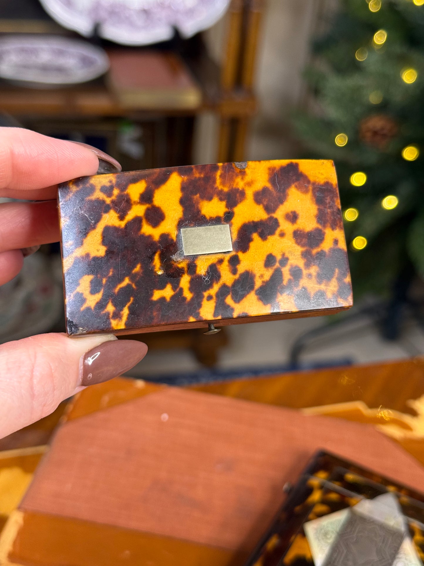 Antique Tortoiseshell Trinket Box with Silk Interior | Petite 3” Box