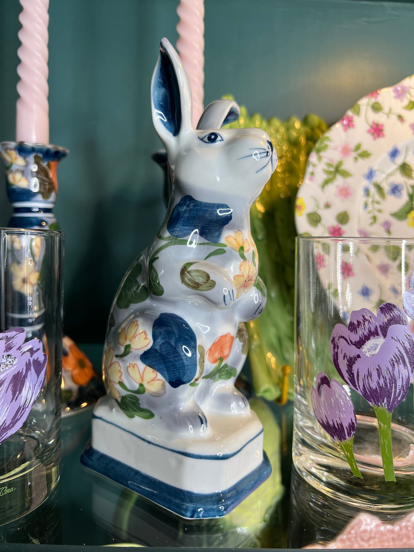 Vintage Chinoiserie Hand Painted Bunny Figurine