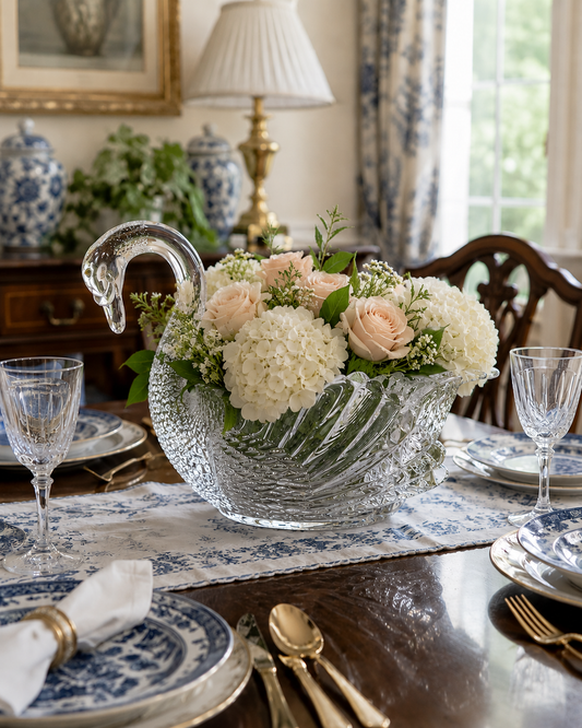 Crystal Swan Serving Bowl in Clear Unleaded Crystal – 12” Elegant Centerpiece Bowl