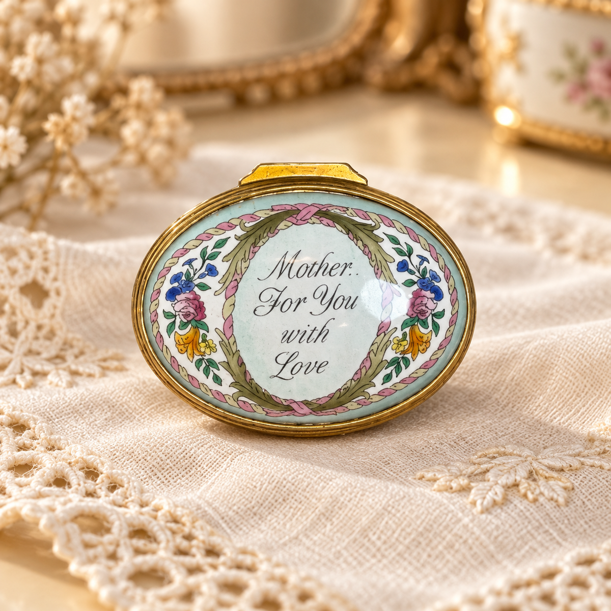 Halcyon Days “Mother For You with Love” Enamel Keepsake Box