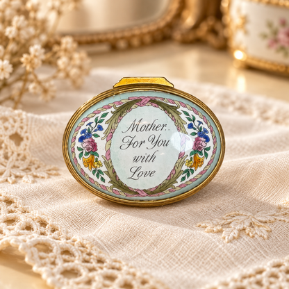 Halcyon Days “Mother For You with Love” Enamel Keepsake Box