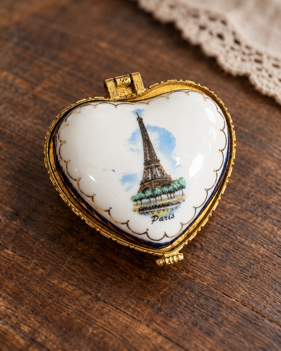 Paris Eiffel Tower Heart-Shaped Porcelain Trinket Box