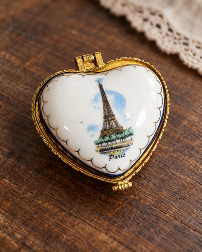 Paris Eiffel Tower Heart-Shaped Porcelain Trinket Box