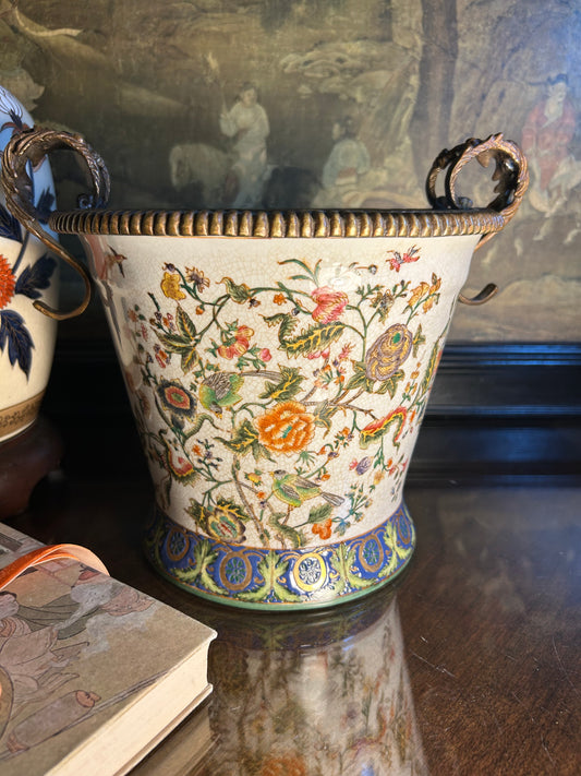 Wong Lee 1895 Crackled Porcelain Jardiniere,  11.5” handle to handle