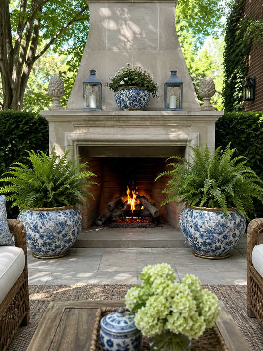 Danny’s Fine Porcelain - Midnight Garden Porcelain Floral Round Planter W/ Bronze Ormolu, 12"L x 12"W x 9"H