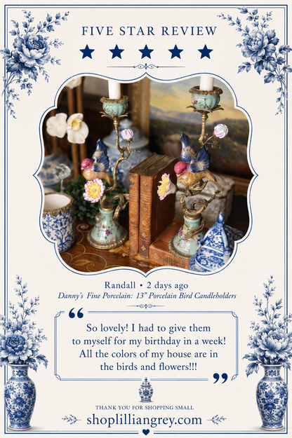 Danny’s Fine Porcelain: 13” Porcelain Bird Candelabra with Bronze Ormolu (Bird Figure Collection)