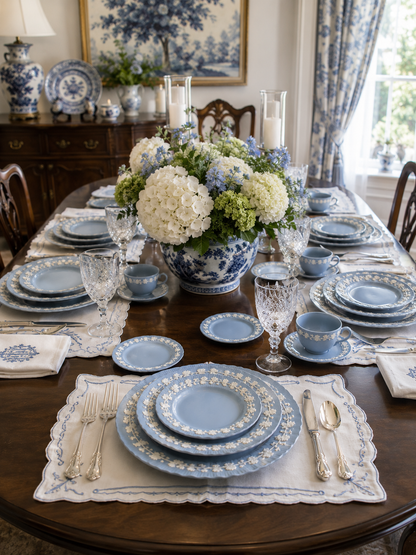 Vintage Wedgwood Queensware Pale Blue & White Scalloped 5-Piece Place Setting | Made in England | 12 Available