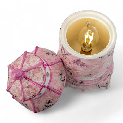 Danny’s Fine Porcelain: Pink & White Pagoda Lidded Lamp: 4.5L X 4.5W X 8H