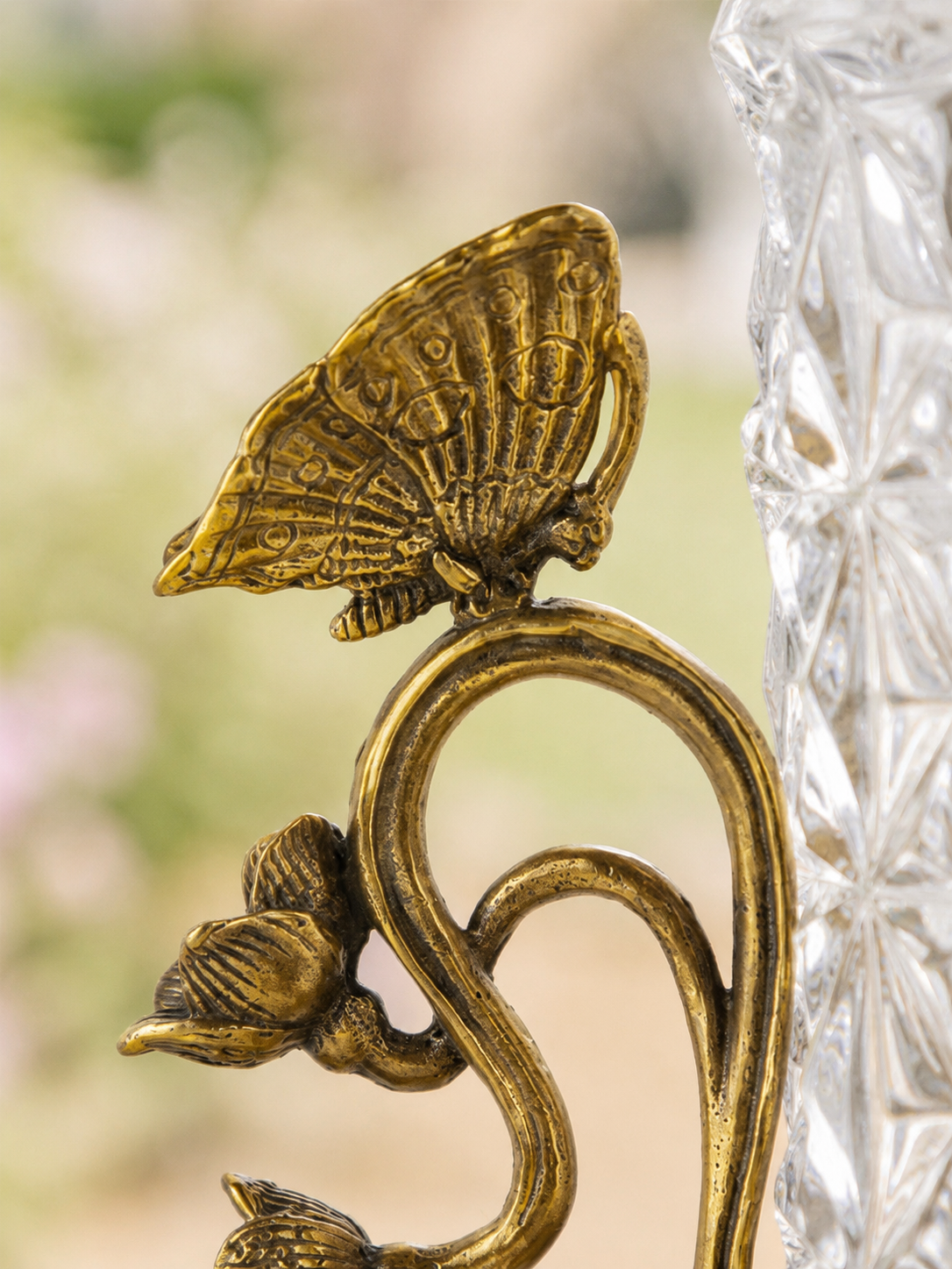 Danny's Fine Porcelain | Crystal Vase W/ Bronze Ormolu Butterfly Handles | Decorative Crystal Vase #14309