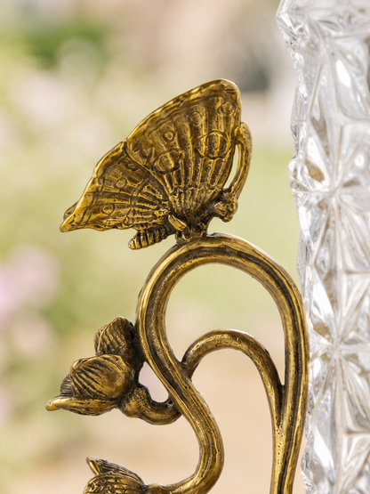 Danny's Fine Porcelain | Crystal Vase W/ Bronze Ormolu Butterfly Handles | Decorative Crystal Vase #14309