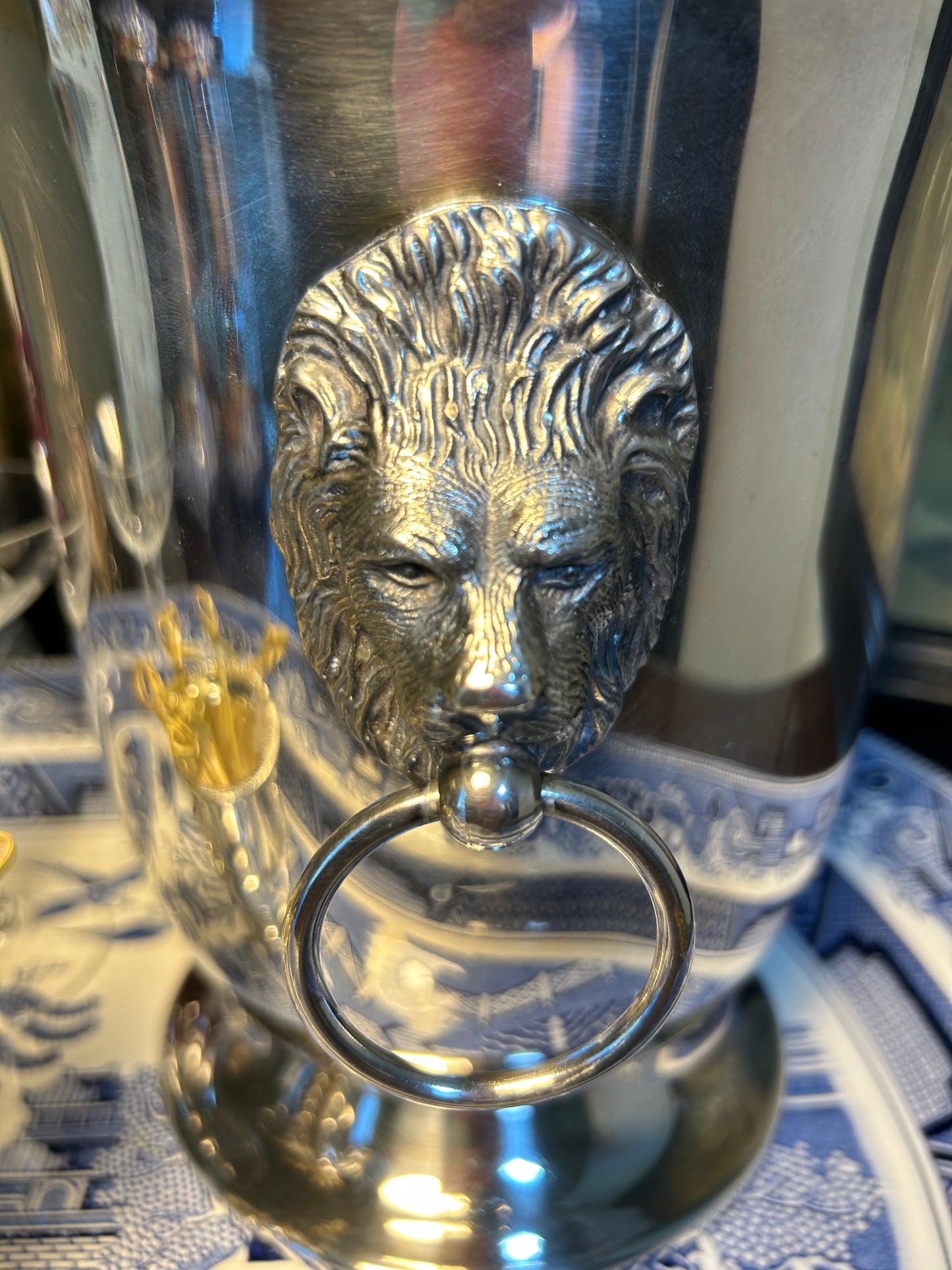 Vintage MCM Silver Plate Lion Head Champagne Cooler