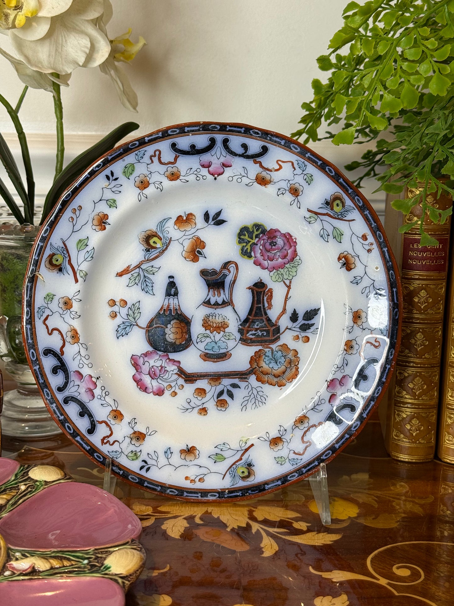 Antique Découf, Maastricht Pompeii Mulberry Transferware Plate | English Ironstone | 8.5”
