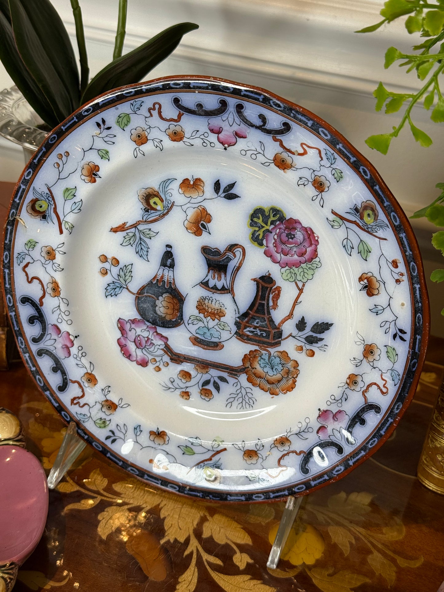 Antique Découf, Maastricht Pompeii Mulberry Transferware Plate | English Ironstone | 8.5”