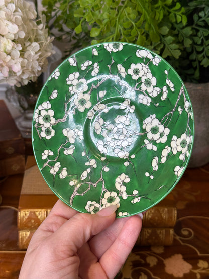 RESERVED - YVONE - Antique Crown Staffordshire Green Blossom Teacup & Saucer | Fine Bone China | England | Cherry Blossom Pattern - Single