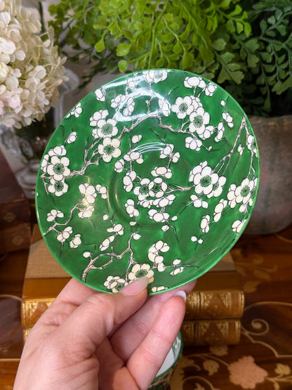 RESERVED - YVONE - Antique Crown Staffordshire Green Blossom Teacup & Saucer | Fine Bone China | England | Cherry Blossom Pattern - Single