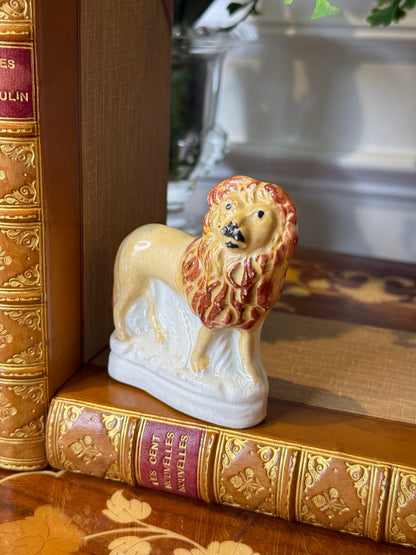 Antique Miniature Staffordshire Lion Figurine | Hand Painted English Pottery | 3x2”