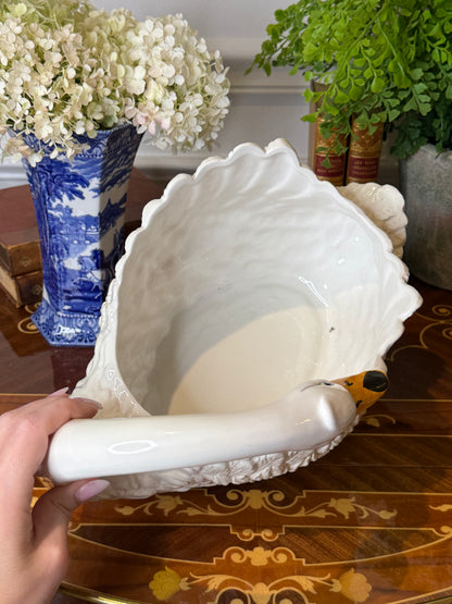 Vintage Italian White Swan Planter | Large Ceramic Cachepot | Mid-Century Hollywood Regency | 13”