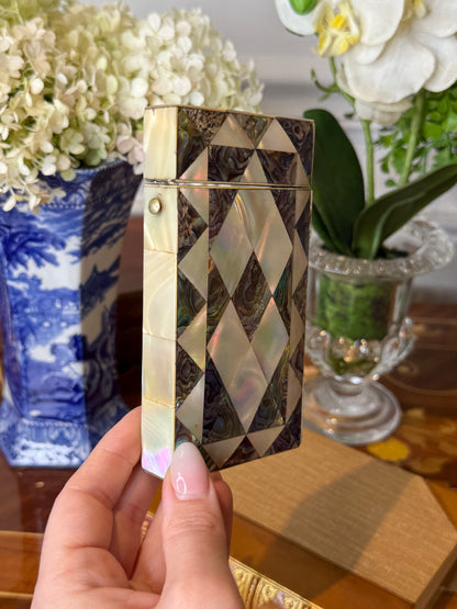Antique Mother of Pearl & Abalone Cigar Case with Silver Cartouche | 19th Century | 5” L × 3” W × 3/4” H