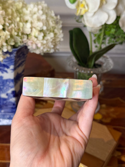 Antique Mother of Pearl & Abalone Cigar Case with Silver Cartouche | 19th Century | 5” L × 3” W × 3/4” H