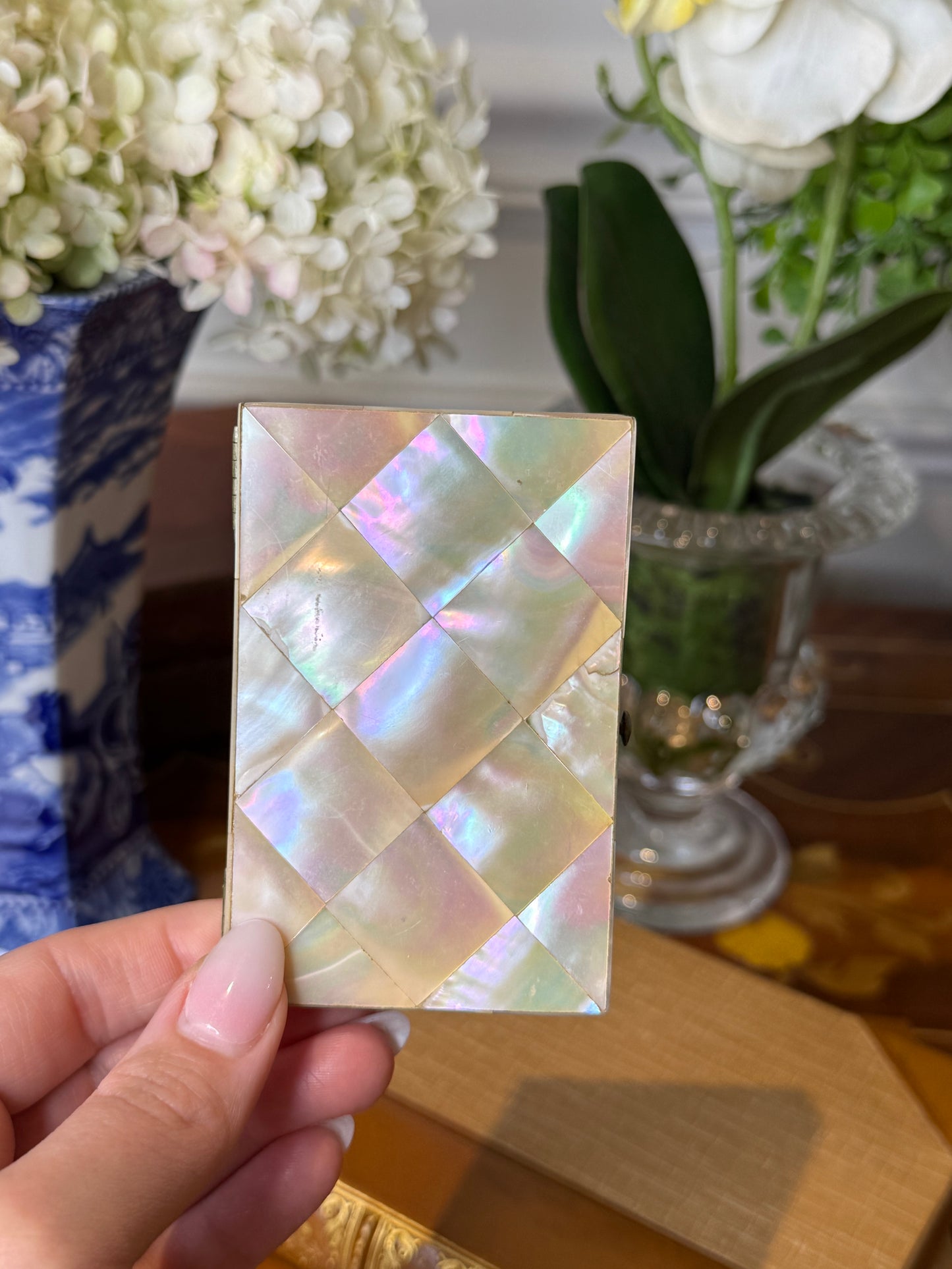 Petite Antique Victorian Mother of Pearl Calling Card Case | Purple Silk Interior | c. 1800’s