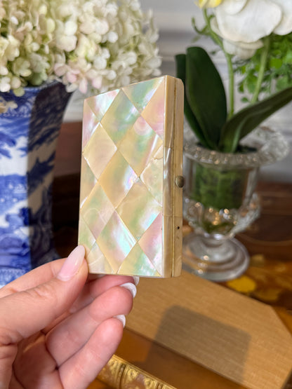 Petite Antique Victorian Mother of Pearl Calling Card Case | Purple Silk Interior | c. 1800’s