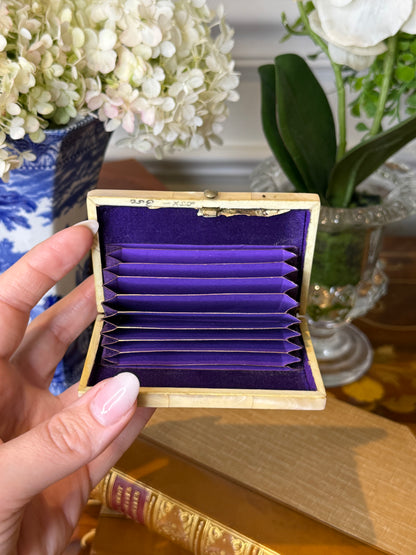 Petite Antique Victorian Mother of Pearl Calling Card Case | Purple Silk Interior | c. 1800’s