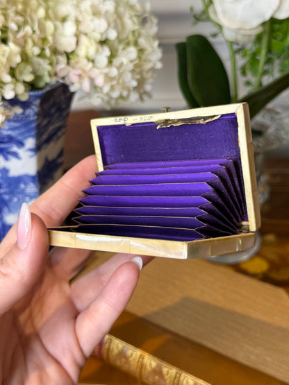 Petite Antique Victorian Mother of Pearl Calling Card Case | Purple Silk Interior | c. 1800’s