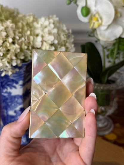 Petite Antique Victorian Mother of Pearl Calling Card Case | Purple Silk Interior | c. 1800’s