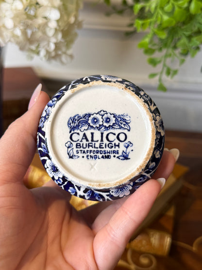 Vintage Burleigh Calico Creamer & Open Sugar Bowl Set | Blue & White Staffordshire England
