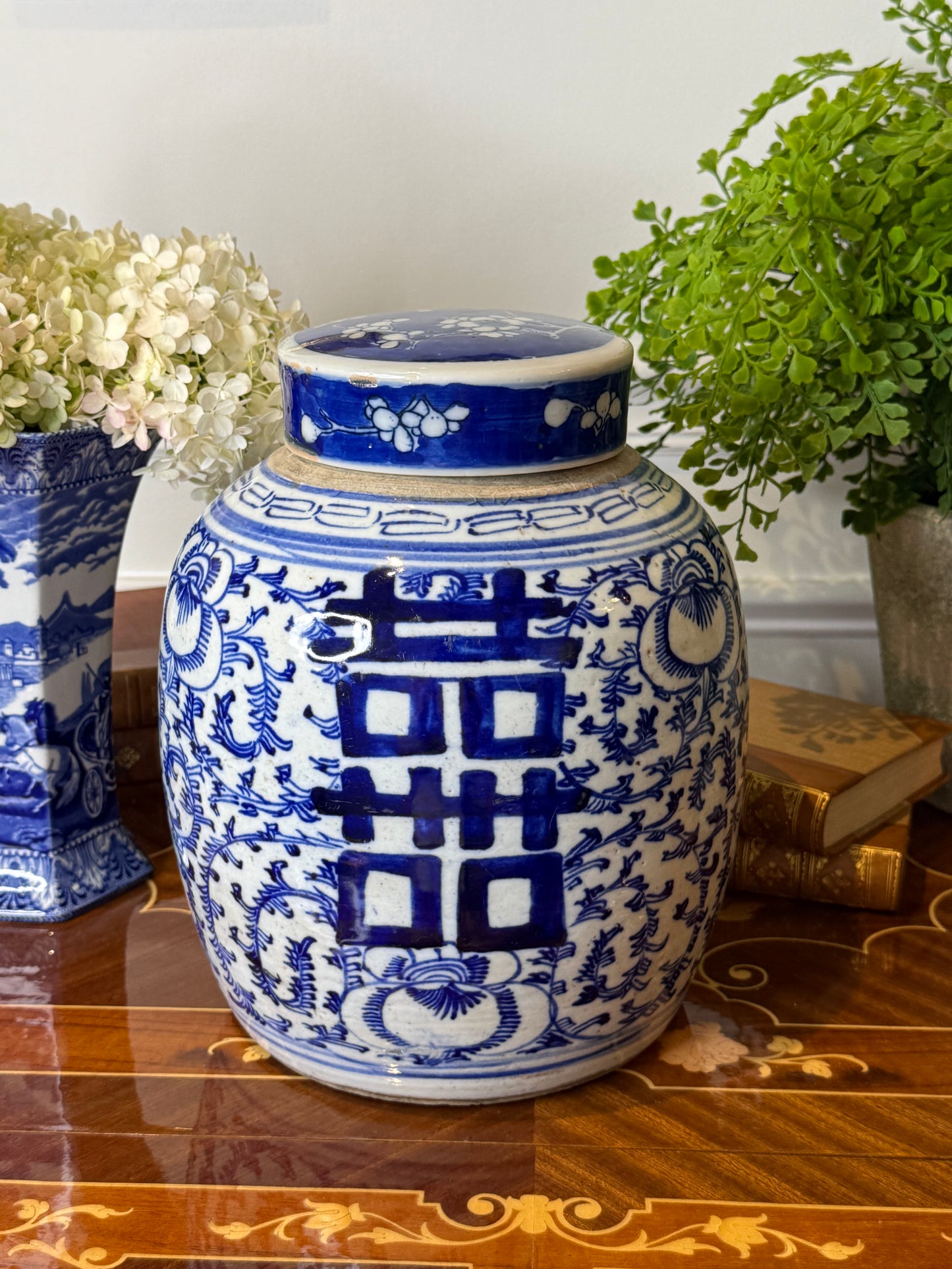 Antique Chinese Double Happiness Ginger Jar | Jianding Customs Export Seal B06 | Late Qing–Early Republic