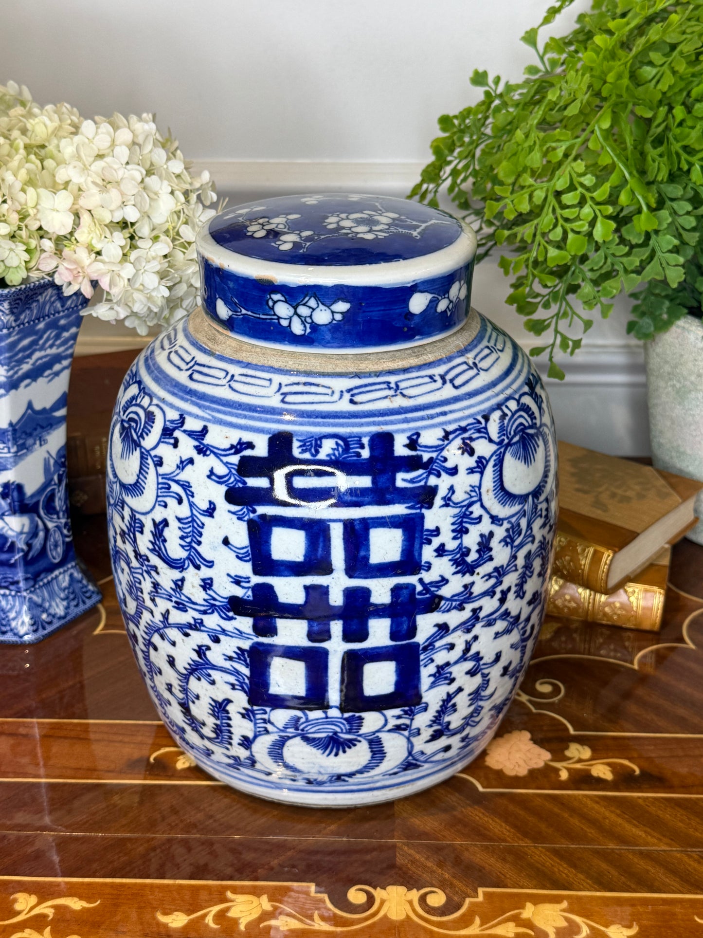 Antique Chinese Double Happiness Ginger Jar | Jianding Customs Export Seal B06 | Late Qing–Early Republic