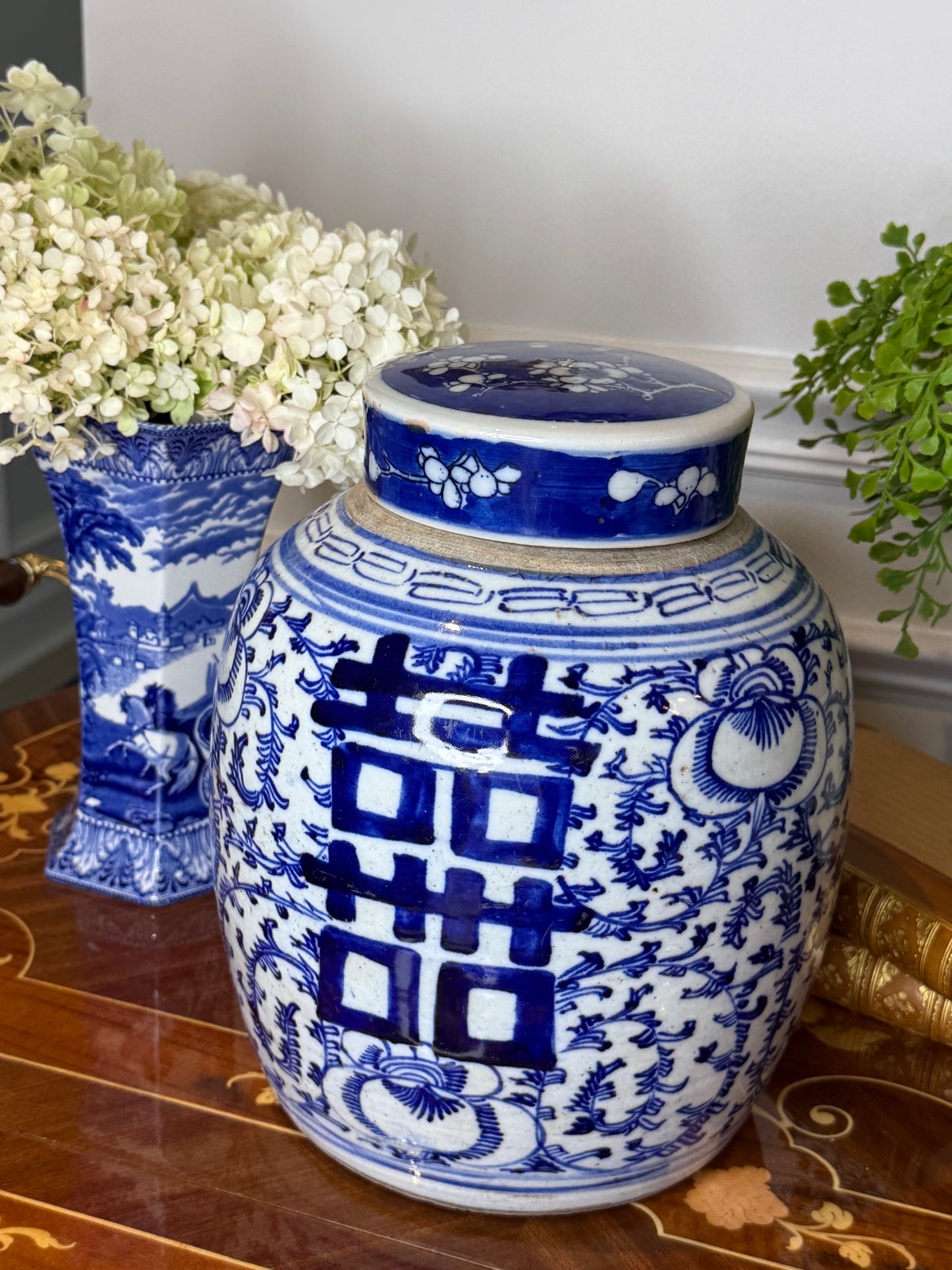 Antique Chinese Double Happiness Ginger Jar | Jianding Customs Export Seal B06 | Late Qing–Early Republic