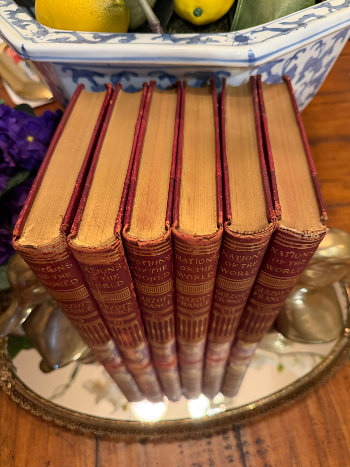 Set of 6 aged French books labeled "Nations of the World France"