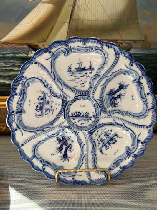Gorgeous Weimar Blue & White Delft Style Oyster Plate (1854-1933)